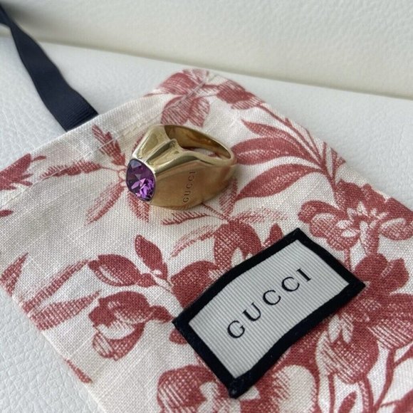 NEW Vintage Gucci Brass Pyramid Purple Stone Amethyst Ring Size M - Picture 2 of 6